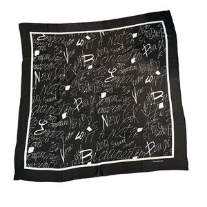 Vintage Dana Buchman Silk Black and White Graffiti Large Square Scarf